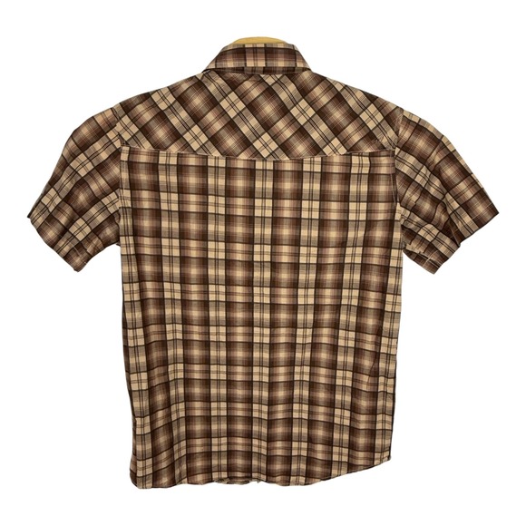 Coastal Brand Mens Plaid Snap Button Short‎ Sleeve Western Shirt Large Brown Tan - Picture 2 of 11